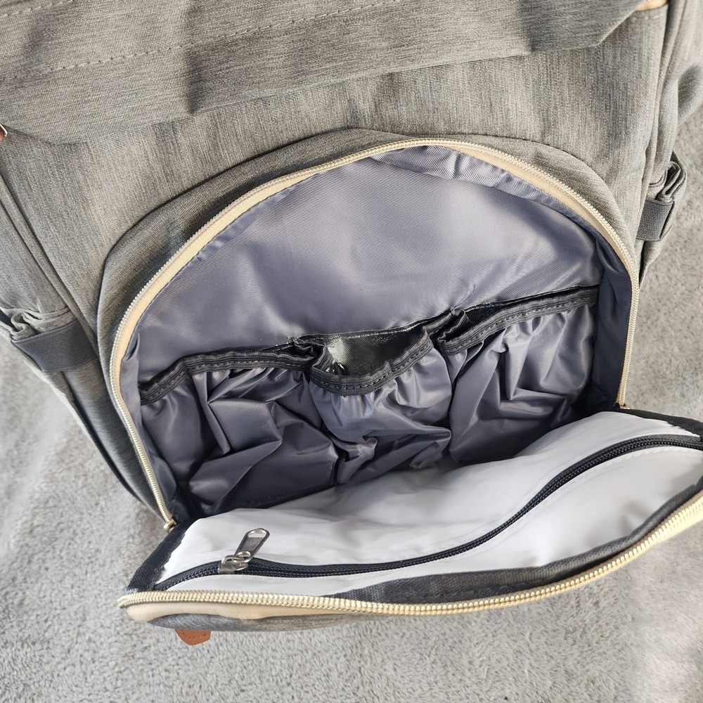 Cherrysea Diaper Bag Backpack Gray USB Charging Port Insulated Pockets Quilted - Picture 8 of 16
